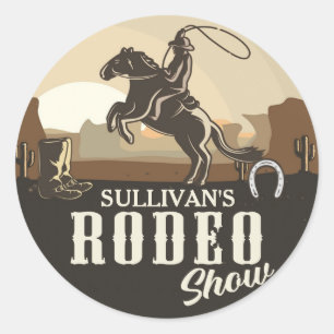 Sticker Rond Lasso Roping Roundup ADD NAME Western Rodeo Show