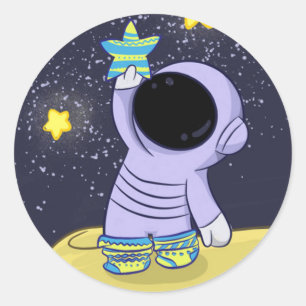 Sticker Rond L'astronaute dans différentes chaussettes collant