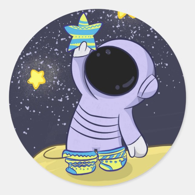 Sticker Rond L'astronaute dans différentes chaussettes collant  (Devant)