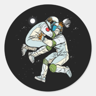 Sticker Rond L'astronaute de BJJ survole Jiu-Jitsu Martial Art