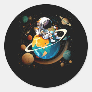 Sticker Rond L'Astronaute Mange Ramen Anime Hors De L'Espace Ja
