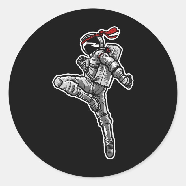 Sticker Rond L'astronaute Muay Thai Boxing Karate Kickboxing (Devant)
