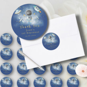 Sticker Rond L'astronaute spatial roquettes de garçon à étoiles