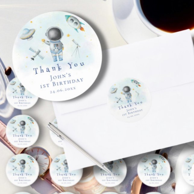 Sticker Rond L'astronaute spatial roquettes pour étoiles 1er an (Créateur téléchargé)