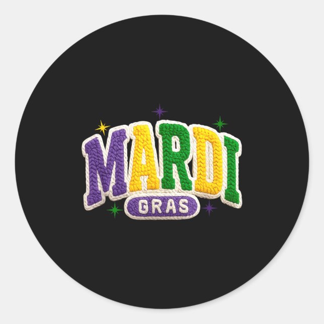 Sticker Rond Latch Hook Mardi Gras Trendy Funny Gift Tee Men, W (Devant)