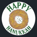 Sticker Rond Latkes Happy Hanoukka Chanukah Jours fériés juifs<br><div class="desc">Design présente une illustration originale d'une délicieuse crêpe de pommes de terre au latke surmontée de crème aigre, un aliment de base de la cuisine de vacances juive. Idéal pour les célébrations Hanoukka ! Ce design de latkes de Chanukah est également disponible sur d'autres produits. De nombreux autres modèles de...</div>