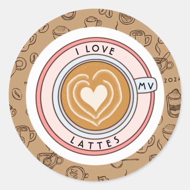 Sticker Rond Lattes d'amour personnalisées (Devant)