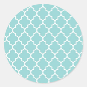 Sticker Rond Latticerie Bleue, Quatrefoil, Trellis Marocain