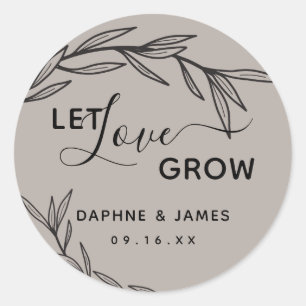 Sticker Rond Laurel Feuilles Laissez L'Amour Grandir Mariage
