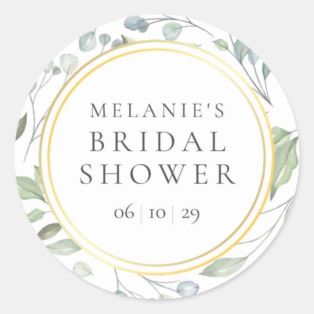 Sticker Rond Laurel Garland Faux Gold Foil Fête des mariées (Devant)