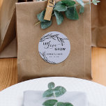 Sticker Rond Laurel Leaves Let Love Grow Wedding<br><div class="desc">Earthy purple sticker with laurel leaves,  let love grow in script and modern font. Great for wedding favor seal</div>