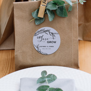Sticker Rond Laurel Leaves Let Love Grow Wedding