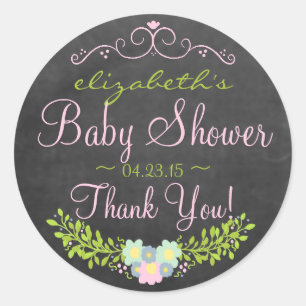 Sticker Rond Laurel sur Chalkboard Look rose et vert