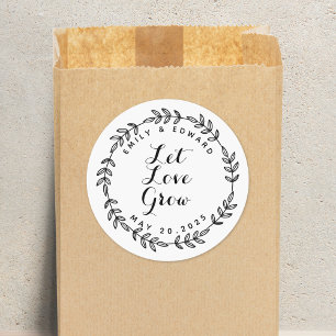 Sticker Rond Laurel Wreath Let Love Grow Wedding Favor