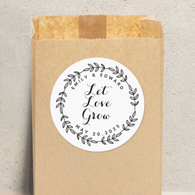 Sticker Rond Laurel Wreath Let Love Grow Wedding Favor (Créateur téléchargé)