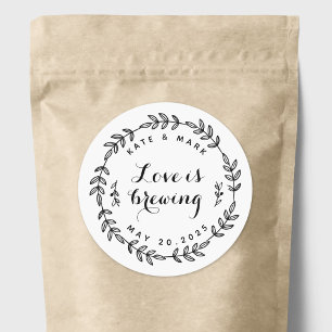 Sticker Rond Laurel Wreath Love brasse la faveur de mariage