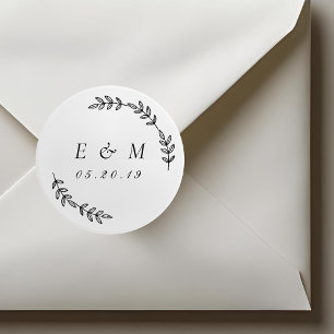 Sticker Rond Laurel Wreath Mariage Monogramme