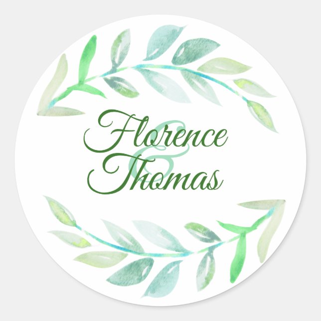 Sticker Rond Laurels d'aquarelle de printemps | Personnalisé (Devant)