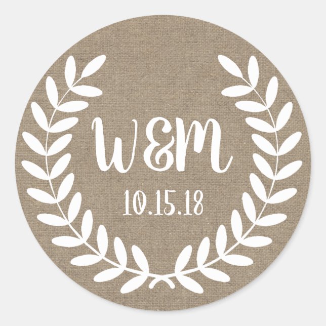 Sticker Rond Laurels de ferme blanc rustique Burlap (Devant)