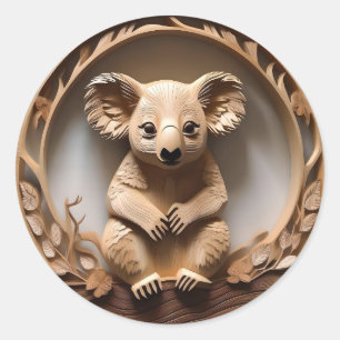 Sticker Rond L'Australien Koala Bear Wood Carving,