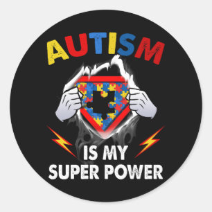 Sticker Rond L'autisme est ma super puissance Superhero Puzzle 
