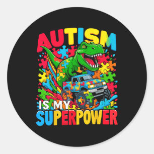 Sticker Rond L'autisme est ma superpuissance Dino Boys Monster