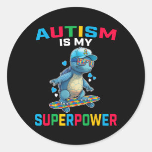 Sticker Rond L'autisme est ma superpuissance Dino Puzzle Sensib