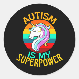 Sticker Rond L'autisme est ma superpuissance, l'amour de la lic