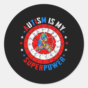 Sticker Rond L'autisme est Superpower Captain Sensibilisation à