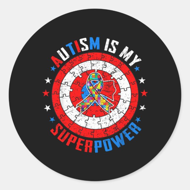 Sticker Rond L'autisme est Superpower Captain Sensibilisation à (Devant)