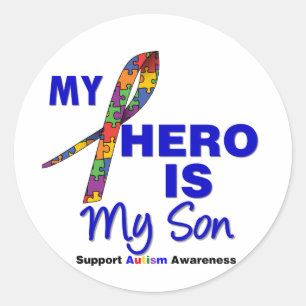 Sticker Rond L'autisme mon héros est mon fils