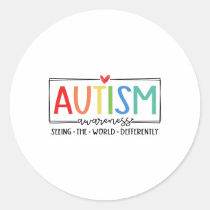 Sticker Rond L'Autisme Rétro Voit Le Monde Différent L'Autisme 