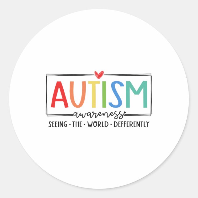 Sticker Rond L'Autisme Rétro Voit Le Monde Différent L'Autisme  (Devant)