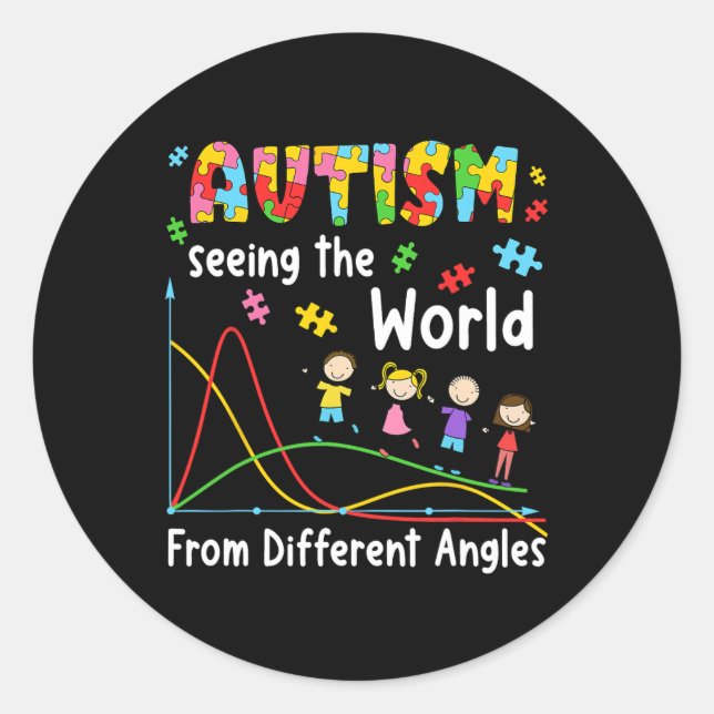 Sticker Rond L'autisme Voir Le Monde D'Angles Différents Entour (Devant)