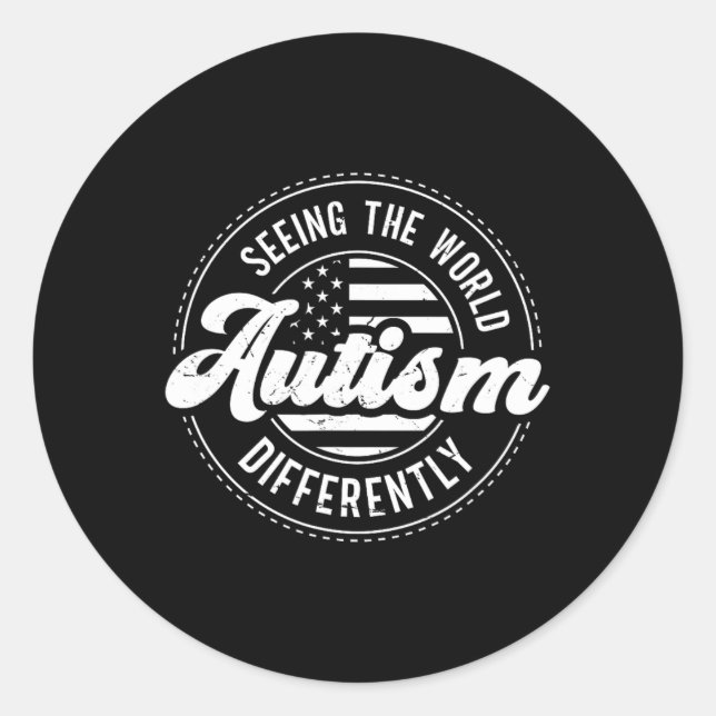Sticker Rond L'Autisme Voit Le Monde Différemment L'Autisme (Devant)