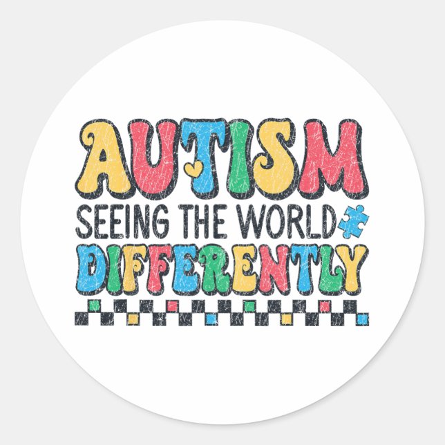 Sticker Rond L'Autisme Voit Le Monde Différemment L'Autisme Rét (Devant)