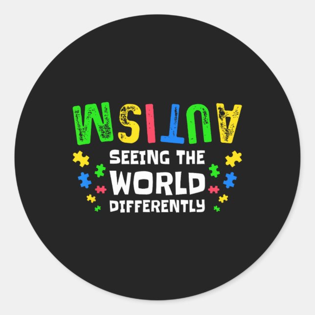 Sticker Rond L'Autisme Voit Le Monde Différemment Neurodiversit (Devant)
