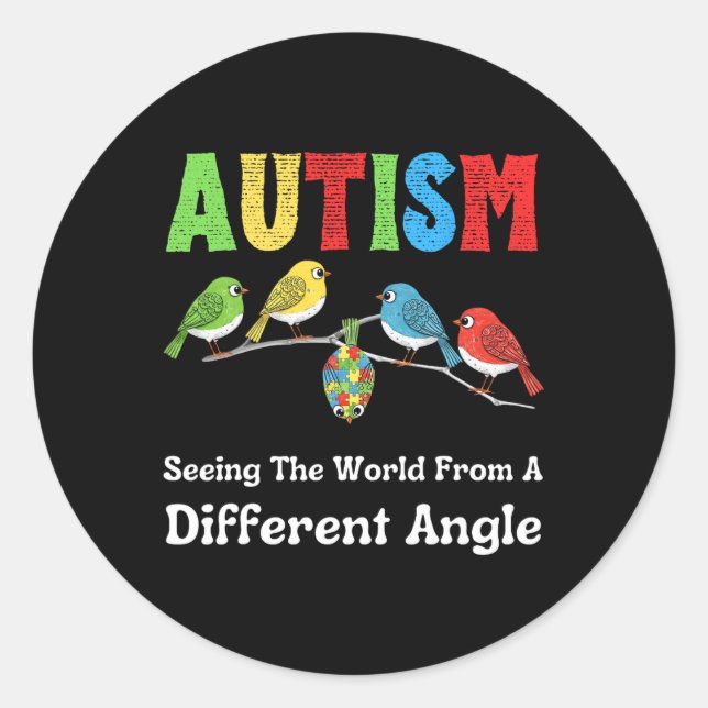 Sticker Rond L'Autisme Voit Le Monde D'Un Autre Angle Coupé (Devant)