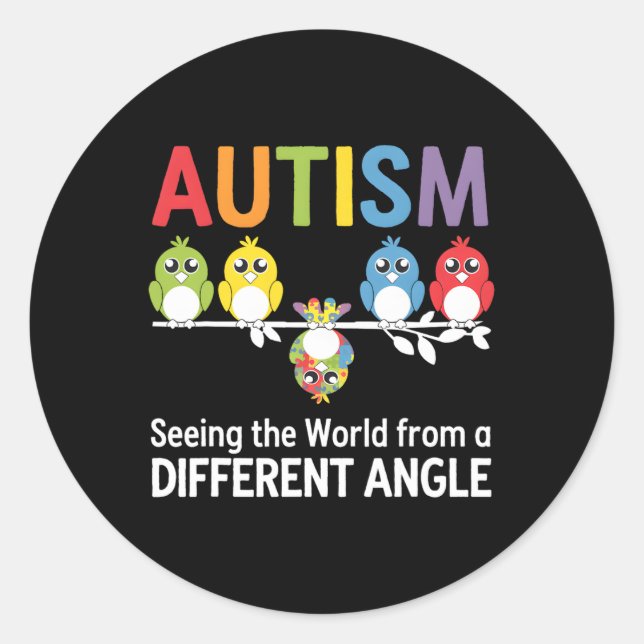 Sticker Rond L'Autisme Voit Le Monde D'Un Autre Angle Coupé (Devant)