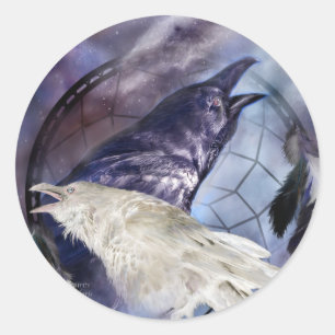Sticker Rond L'autocollant blanc d'art de Raven