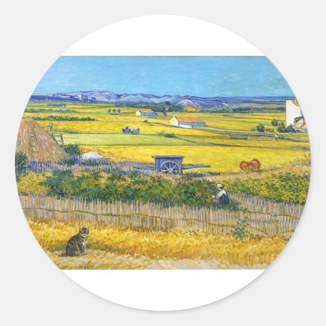 Sticker Rond L'autocollant Chat de la Moisson (Devant)