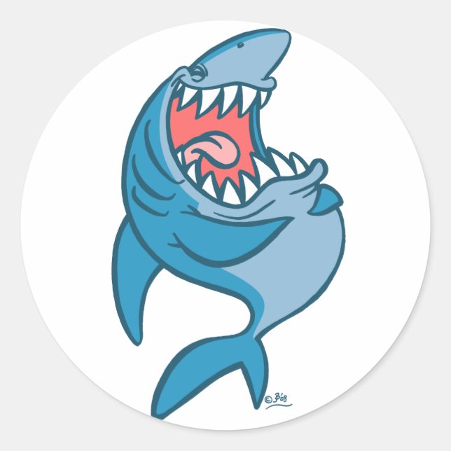 Sticker Rond L'autocollant de dessin animé Laughton Shark (Devant)