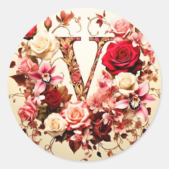 Sticker Rond L'autocollant d'enveloppe de la lettre V (Devant)