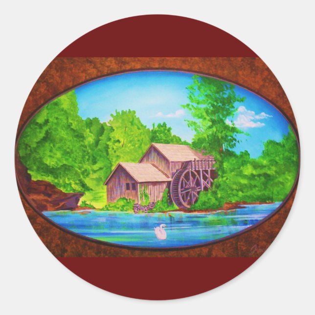 Sticker Rond L'autocollant Old Mill par Jack Wilson (Devant)