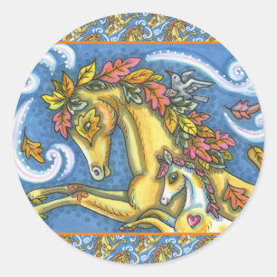 STICKER ROND L'AUTOMNE COLORÉE PARTE SUR LE CHEVAL ET LE COLT W