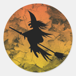 Sticker Rond L'automne de sorcière de vol de silhouette laisse