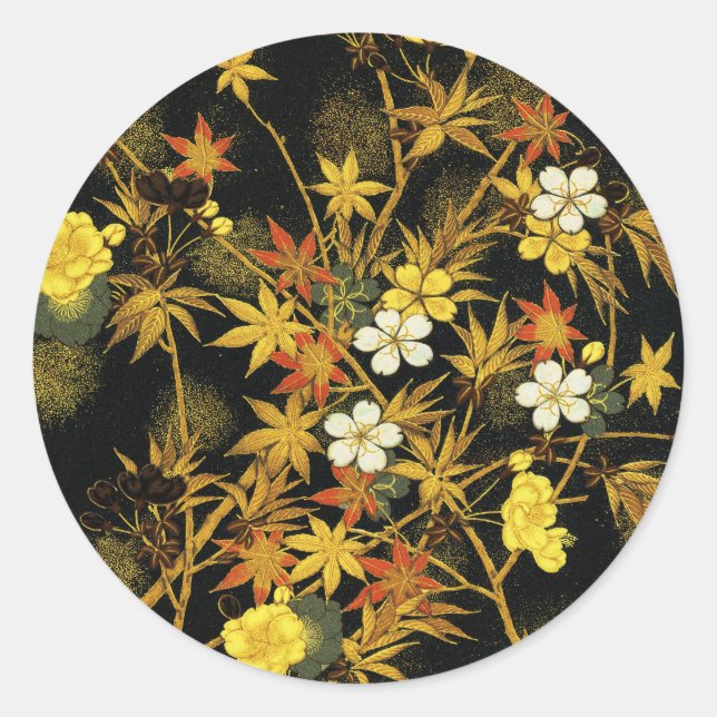 Sticker Rond L'automne japonais laisse l'art classique antique  (Devant)