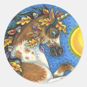 STICKER ROND L'AUTOMNE PARTE SUR UN STALLION UNICORN, REARRÊTAN