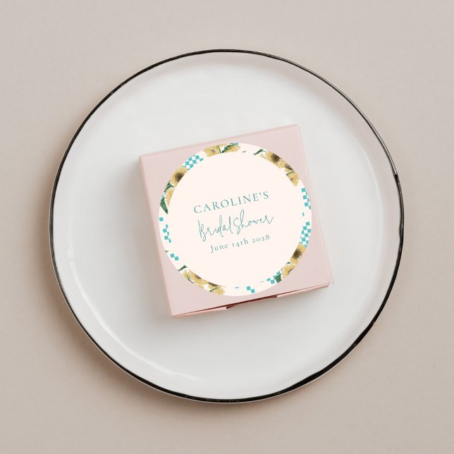 Sticker Rond Lavage de mariage damier tournesol turquoise  (Créateur téléchargé)