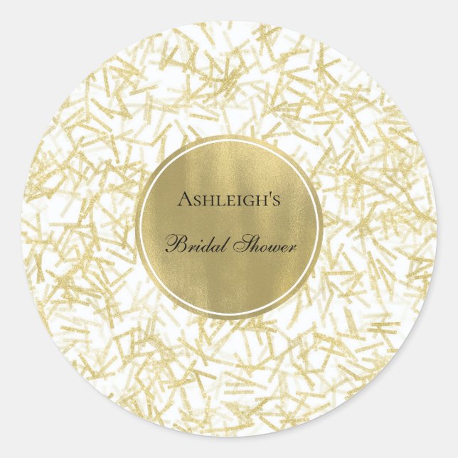 Sticker Rond Lavage de mariage de confettis de glamour en or bl (Devant)